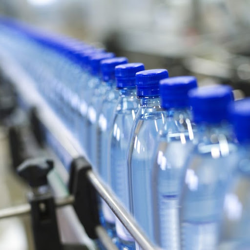 Water bottles on an automated production line